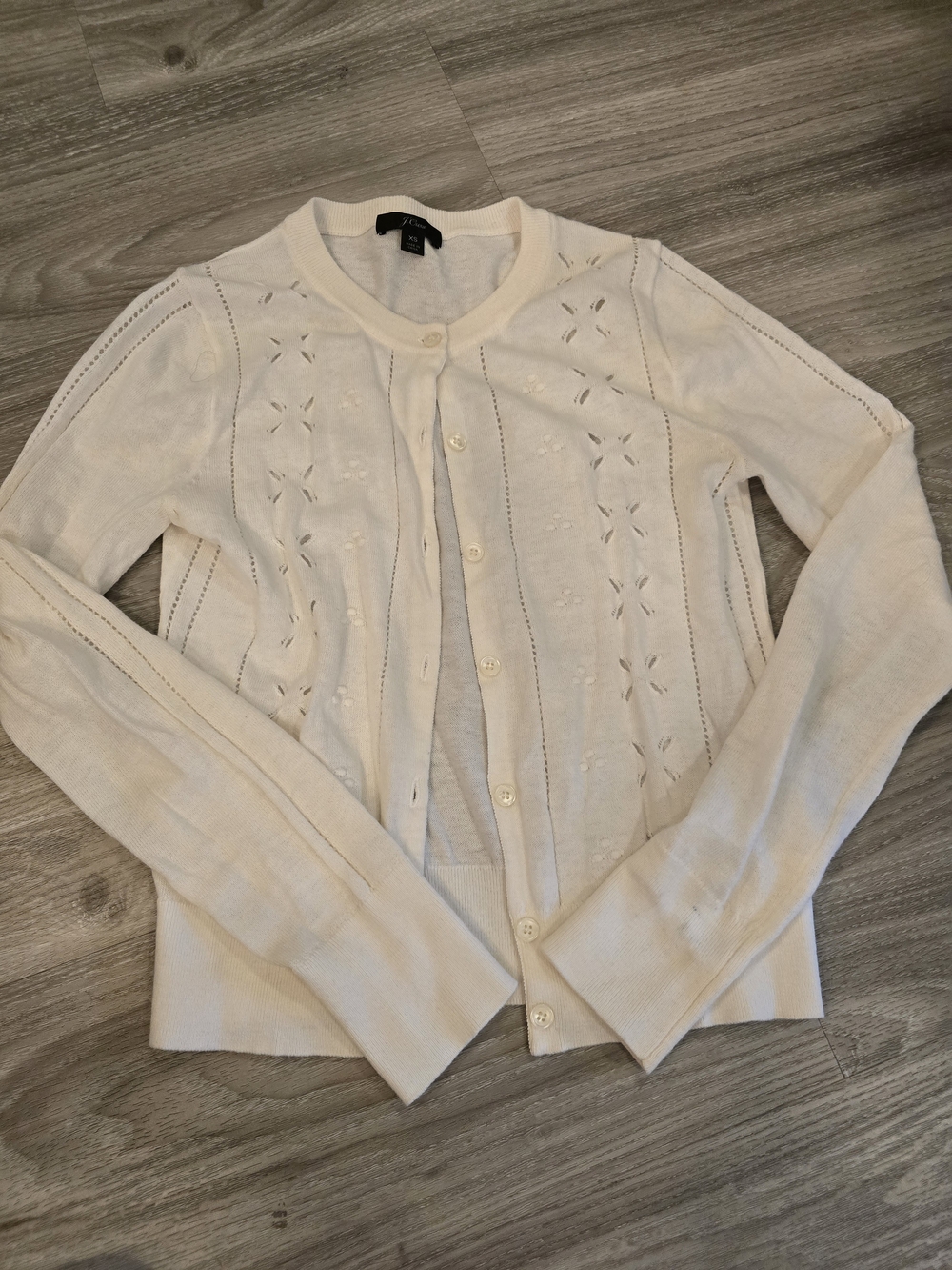 J. Crew Ivory Pointelle Button-Up Cardigan